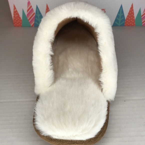 NIB TOTES TOASTIES SLIP ON SLIPPERS FAUX FUR TAN WOMENS XL 9-10 MEMORY FOAM - Picture 7 of 8